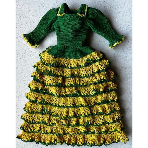Hand Crocheted Flamenco Dancer Doll Dress for 21” Doll Green Yellow and Red Shoe - Picture 2 of 10